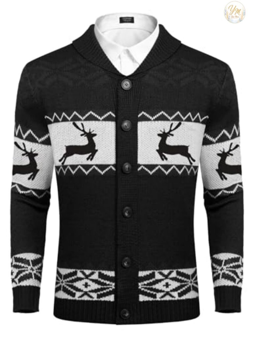 Mens Christmas Cardigan Sweater Shawl Collar Button Knitted Xmas Knitwear